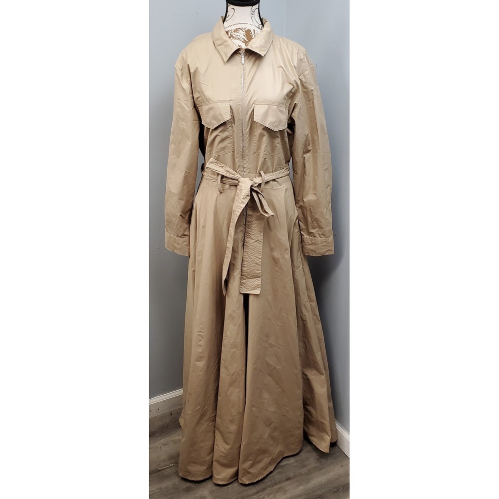 Samant Chauhan Utility Maxi Dress Womens Medium Brown Tie Waist Collar Front Zip